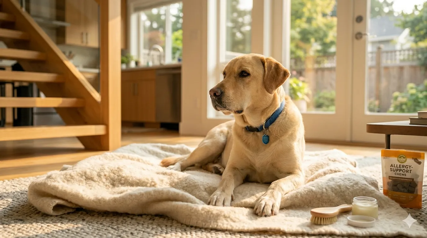 happy Labrador Retriever after resolving why dogs lick their paws